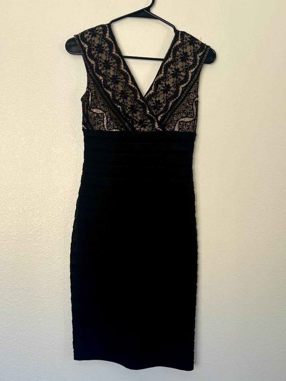 Mei Mei Black Nude Lace Shutter Pleat Cocktail Dress AU 8 / US 2